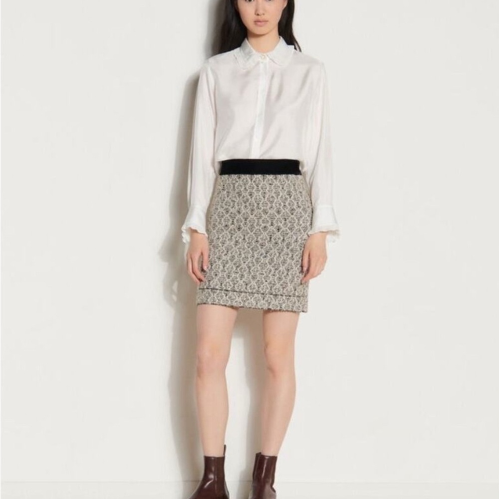 Sandro Black and Cream Mini Skirt